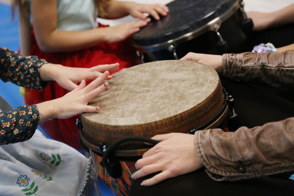 Children Drumming Close Up Hands